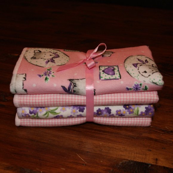 Handmade Other - NEW Baby Burpees Cotton Burp Cloths 4 Pack - Pink